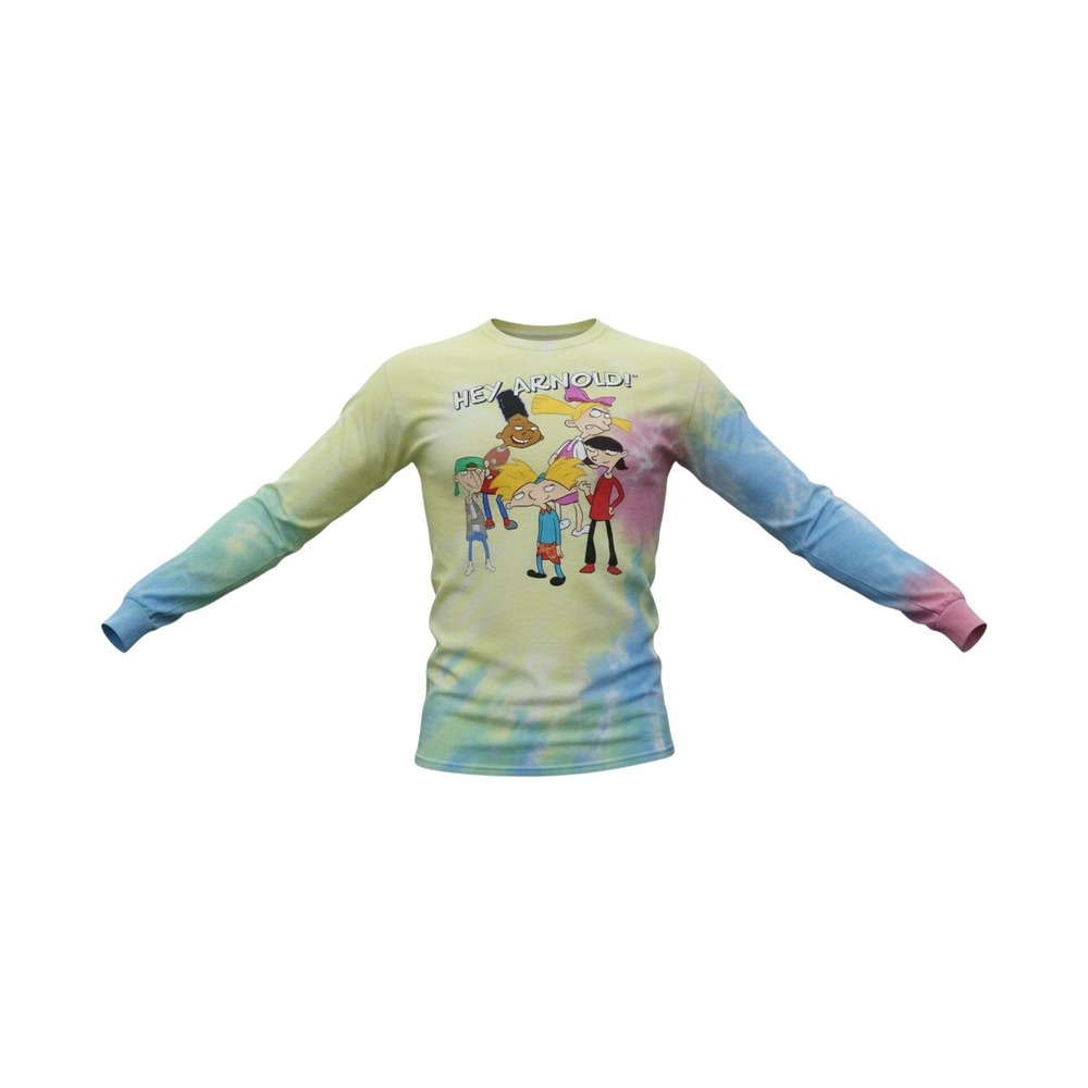 Nickelodeon Hey Arnold Shirt Mens XL Yellow Tie Dye Long Sleeve Graphic Tee